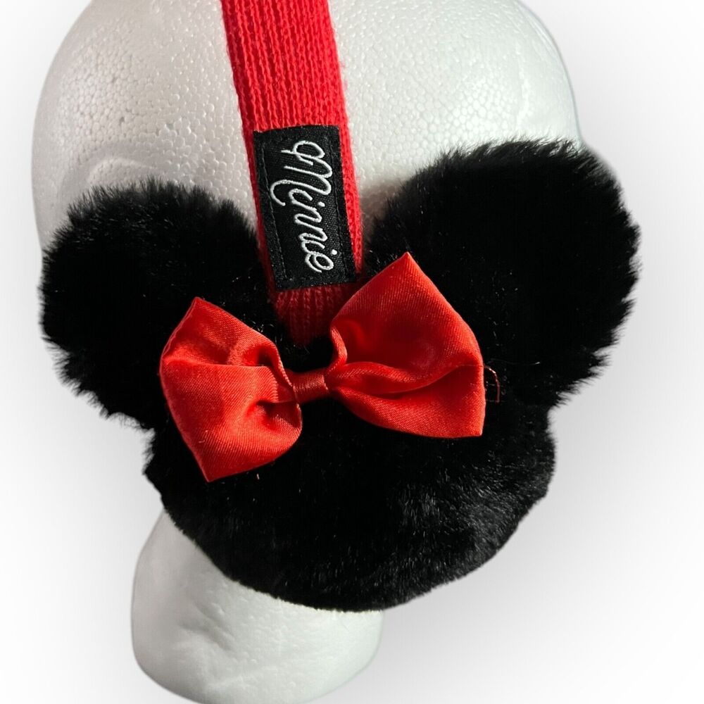 Disney Minnie Mouse Black Faux Fur w/ Red Satin Bows Ear Muffs One Size - NWOT - Picture 6 of 12